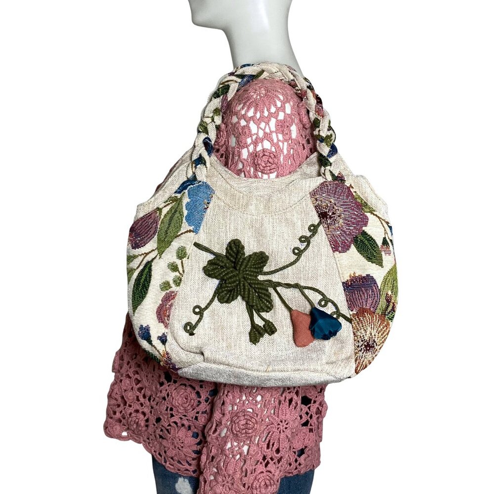 Cottagecore Embroidered Shoulder Bag Boho Whimsical Floral Tapestry Fairy Casual - Picture 1 of 12